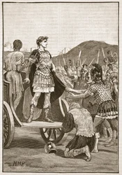 Caesar spricht zu den unzufriedenen Legionen auf dem Marsfeld
