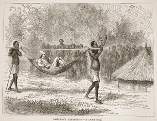 Camerons Expedition - ein lahmer Tag, Illustration aus der Bildausgabe des Lebens und der Entdeckungen von David Livingstone von J. Ewing Richie, veröffentlicht von A. Fullarton & Co., 1876