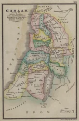 Kanaan, zeigt die relative Lage der Zuteilungen an die Stämme Israels, angepasst an die Bücher der Richter und Samuel (farbige Gravur)