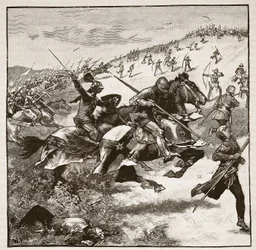 Angriff der Schotten bei Homildon Hill, Illustration aus Cassells Illustrierter Geschichte Englands
