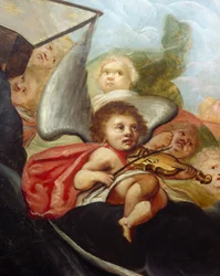 Cherub spielt eine Viola, Detail der Deckenmalerei im Himmelzimmer