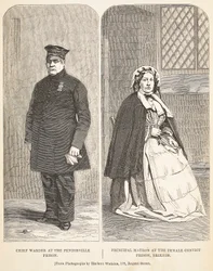 Hauptwärter im Pentonville-Gefängnis und Hauptmatrone im Frauengefängnis von Brixton, Illustration aus The Criminal Prisons of London and Scenes from Prison Life von Henry Mayhew und John Binny