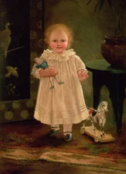 Kind mit Puppe und Spielzeugpferd, ca. 1840