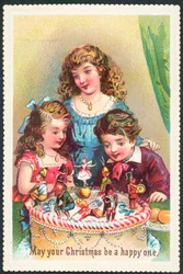 Kinder betrachten Weihnachtskuchen, Weihnachtskarte