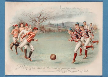 Weihnachtspostkarte eines Fußballspiels, 1892