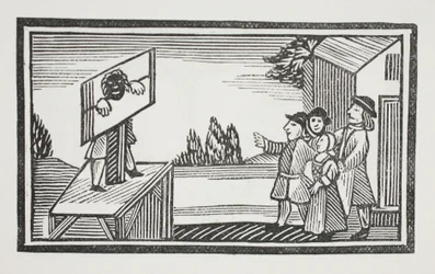 Verurteilt, eine Stunde oder länger im Pranger zu stehen, Illustration aus Chap-books des achtzehnten Jahrhunderts von John Ashton, veröffentlicht 1882