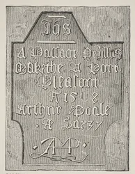 Kopie einer Schnitzerei von Arthur Poole an der Wand seiner Gefängniszelle im Tower, 1568