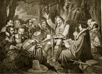 Cromwell vor der Schlacht von Dunbar, 1650, Illustration aus Hutchinsons Geschichte der britischen Nation, ca. 1923