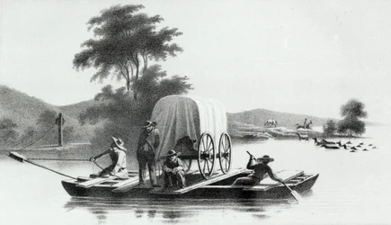 Überquerung des Platte Mouth of Deer Creek, aus Exploration and Survey of the Valley of the Great Salt Lake of Utah von Howard Stansbury, veröffentlicht 1852