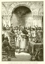 Kreuzfahrer proklamieren Gottfried von Bouillon zum König von Jerusalem