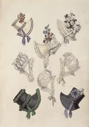 Tageshüte, Modeplatte aus Ackermanns Repository of Arts