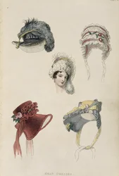 Tageshüte, Modeplatte aus Ackermanns Repository of Arts