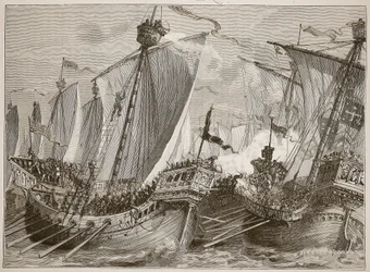 Niederlage der französischen Flotte im Ärmelkanal, Illustration aus Cassells Illustrierter Geschichte Englands