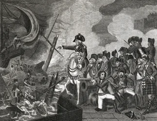 Zerstörung der Kanonenboote vor Gibraltar, graviert von H. Cook, 1816
