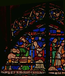 Detail aus dem Wunderfenster mit dem Erscheinen des Hl. Thomas dem Säugling Geoffrey von Winchester