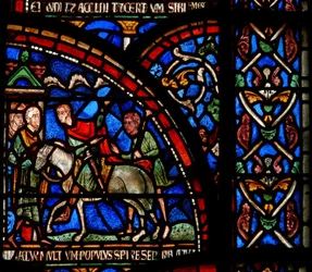 Detail aus dem Wunderfenster mit einer Szene aus der Rettung von William von Gloucester