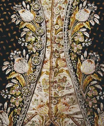 (Detail) eines Herrenanzugs, bestehend aus Mantel, Weste und Kniehosen, 1780er-90er Jahre