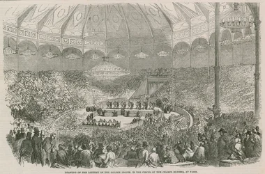 Ziehung der Lotterie des Goldenen Barren im Zirkus der Champs Elysees, Paris, Frankreich