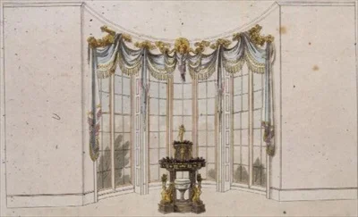 Salonfenstervorhang und Jardiniere, Tafel 101 aus Ackermann