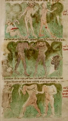 Zeichnungen der monströsen Rassen im Königreich Dondun, einschließlich Zyklopen, kannibalistischer Riesen und Blemmyae, Illustration aus 