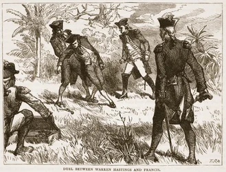 Duell zwischen Warren Hastings und Francis, Illustration aus Cassells Illustrierter Geschichte Indiens von James Grant, veröffentlicht 1879