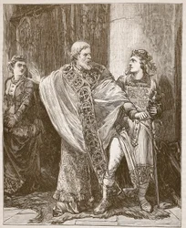 Dunstan zieht Edwy aus der Gegenwart von Elgiva, Illustration aus Cassells Illustrierter Geschichte Englands