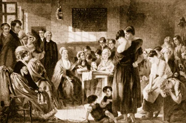 Elizabeth Fry liest die Bibel in einem Gefängnis