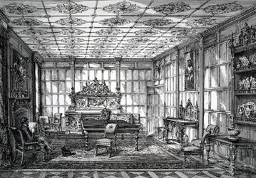 Elisabethanisches Esszimmer, veröffentlicht in The House-Furnisher & Decorator, 1. Oktober 1872
