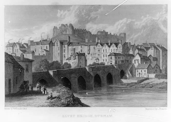 Elvet Bridge, Durham, graviert von ? Frances nach W. Westall, 1829