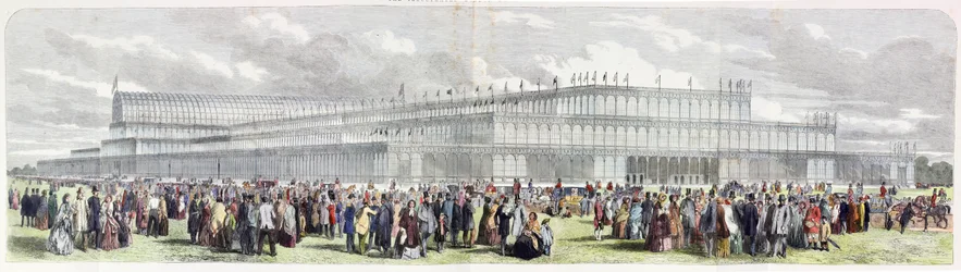 Außenansicht des Kristallpalasts, der im Hyde Park für die Ausstellung der Industrie aller Nationen errichtet wurde