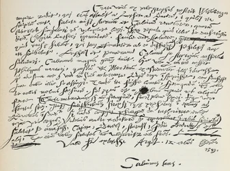 Faksimile von Calvins Handschrift, Illustration aus Die Geschichte des Protestantismus von James Aitken Wylie, veröffentlicht 1878