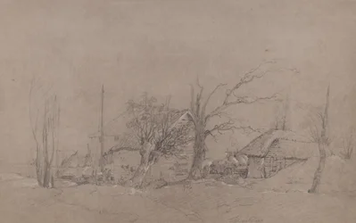 Bauerngebäude am Flussufer, ca. 1840