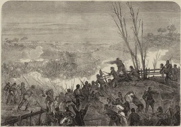 Bundestruppen greifen einen Konvoi konföderierter Vorräte an