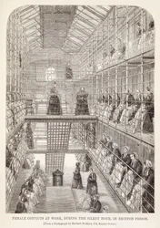 Weibliche Strafgefangene bei der Arbeit während der stillen Stunde im Brixton-Gefängnis, aus The Criminal Prisons of London and Scenes of Prison Life von Henry Mayhew (1812-87) und John Binny, 1860