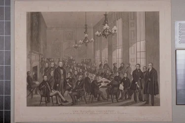 Erstes Chartistentreffen im British Coffee House in der Cockspur Street, 1839