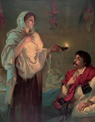 Florence Nightingale mit einer Öllampe