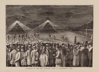 Fußball bei neuem elektrischen Licht am Kennington Oval