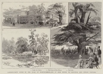 Gartenparty des Herzogs von Northumberland im Sion House für koloniale und indische Besucher (Gravur)