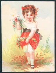 Mädchen mit Blumen und Schmetterling - Viktorianische Grußkarte