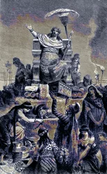 Griechische Dekadenz - Krösus auf dem Scheiterhaufen, Illustration aus Die Illustrierte Geschichte der Welt, veröffentlicht um 1880