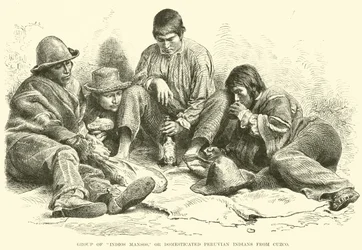 Gruppe von Indios Mansos oder domestizierten peruanischen Indianern aus Cuzco