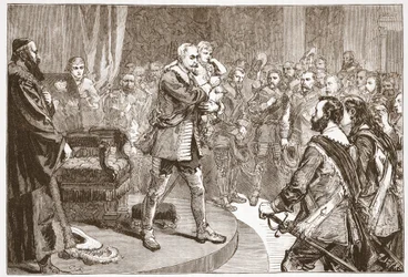 Gustavus Adolphus verabschiedet sich von den Staaten, Illustration aus The History of Protestantism von James Aitken Wylie, veröffentlicht 1878