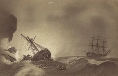 HMS Impetueux, kommandiert von Kapitän Thomas Byam Martin, rettet die Besatzung der HMS Venerable, unter dem Kommando von Kapitän J. Hunter, die am 24. November 1804 in Torbay, Devon, gestrandet ist