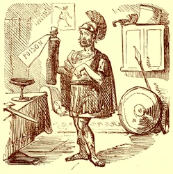 Hannibal hält die übliche Rede vor seinem Selbstmord, Illustration aus Die komische Geschichte Roms von Gilbert Abbott a Beckett, veröffentlicht um 1850