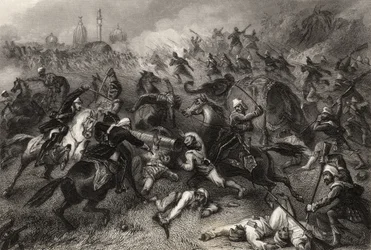 Havelocks Kolonne greift die Meuterer vor Cawnpore im Jahr 1857 an, aus 