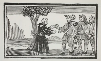 Er band den Abt an einen Baum, Illustration aus Chap-books des achtzehnten Jahrhunderts von John Ashton, veröffentlicht 1882