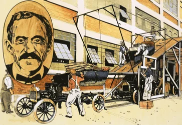 Henry Ford und seine erste Produktionslinie von 1908