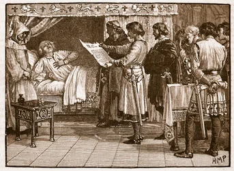 Heinrich erhält die Nachricht von Johns Verrat, Illustration aus Cassells Illustrierter Geschichte Englands