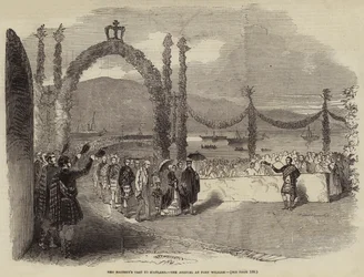 Der Besuch Ihrer Majestät in Schottland, die Ankunft in Fort William (Stich)