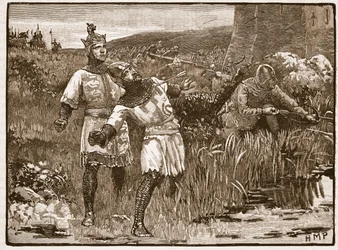 Heldentum von St. Clair bei der Belagerung von Bridgnorth Castle, Illustration aus Cassells Illustrierter Geschichte Englands